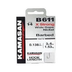 Kamasan B611 - X Strong Wide Gape Nickel Hooks To Nylon Barbed