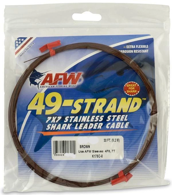 American Fishing Wire AFW 49 Strand 7x7 Stainless Steel Shark Leader Cable Shock Leader/Snoods/Trace Body/Wire 3 American Fishing Wire AFW 49 Strand 7x7 Stainless Steel Shark Leader Cable Shock Leader/Snoods/Trace Body/Wire
